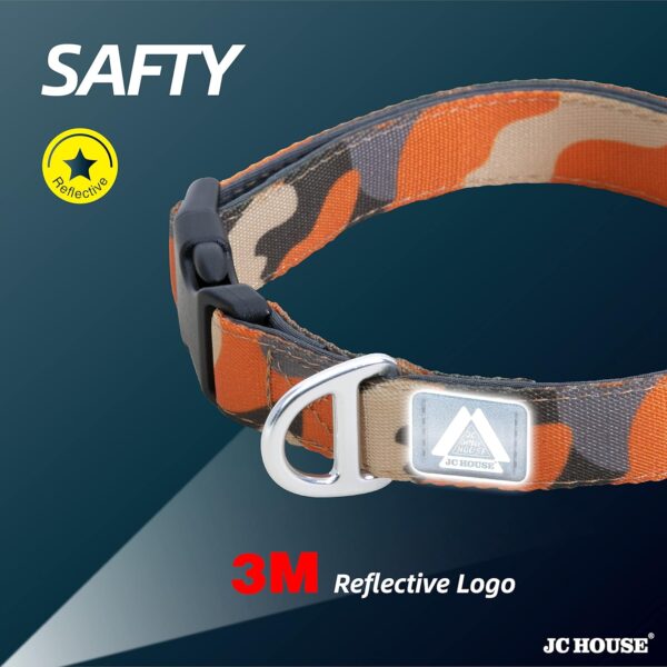 Soft Padded Dog Collar, Neck 16’’-25’’, Adjustable Heavy Duty Collar with 3M Reflective Logo for Medium, Large Dogs, Camo Orange, L - Image 5