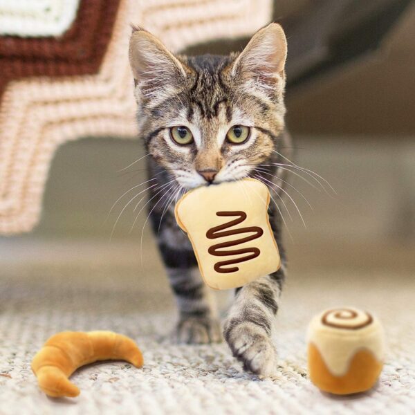 Bread Catnip Toys Cat Toys for Indoor Cats Interactive Toys for Cat Lover Gifts Kitten Chew Bite Kick Toys Baguette Croissant Pretzel Toast Bun Cinnamon Roll Plush Catmint Pet Birthday Presents - Image 5