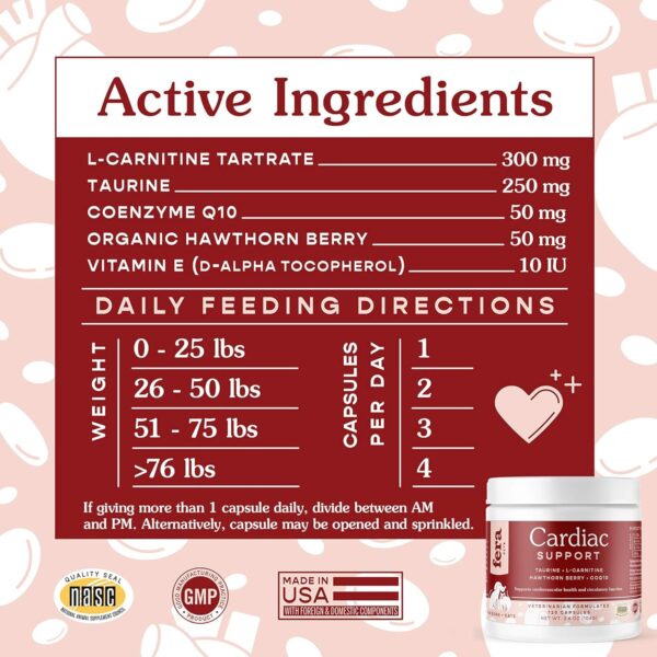 Fera Pets Cardiac Supplement for Dogs & Cats – 60 Capsules​ – Vet Created -Cardiovascular Function & Strength-Taurine, CoQ10, Organic Hawthorne Berry - Image 3