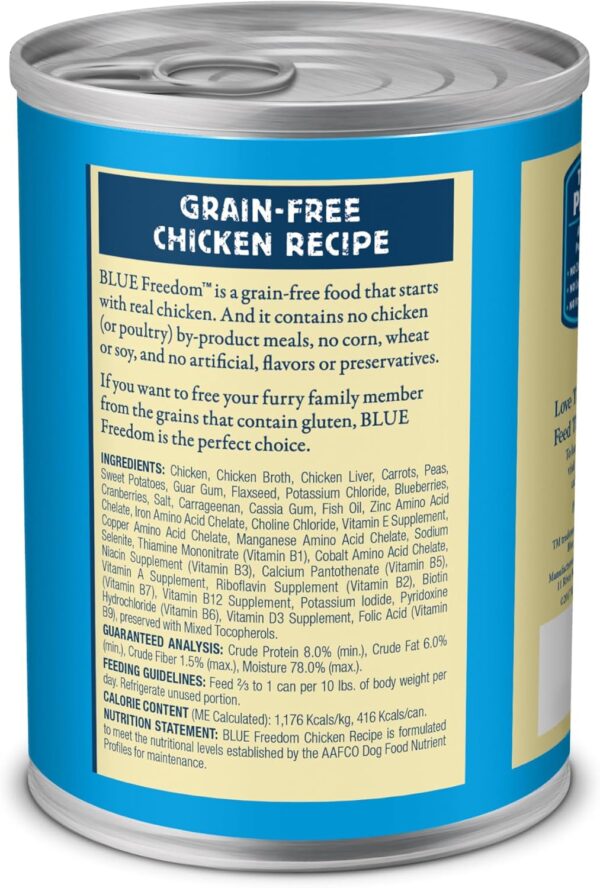 Blue Buffalo Freedom Grain-Free Wet Dog Food, Free of Glutens & Artificial Preservatives, Made with Natural Ingredients, Chicken Recipe, 12.5-oz. Cans (12 Count) - Image 2