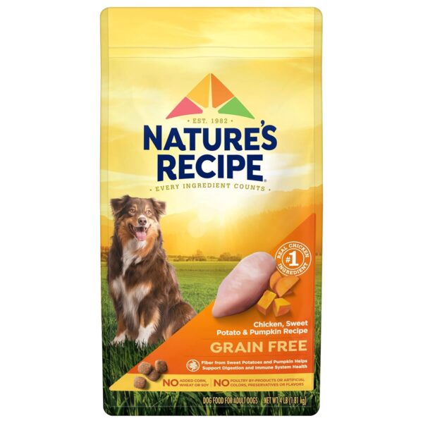 Nature′s Recipe Grain Free Chicken, Sweet Potato & Pumpkin Recipe Dry Dog Food, 4 lb. Bag