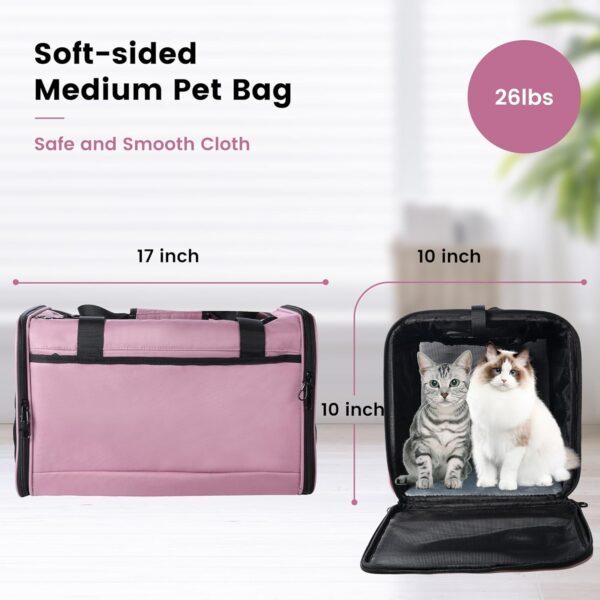 Cat Carrier, Dog Pet Carrier Airline Approved Soft Bag for Small Dogs,Medium Cats and Guinea Pig, Travel Bag for 2 Cats Under 26 LBS, Collapsible Soft Sided Cat Backpack TSA Travel Bag-Purple - Image 2