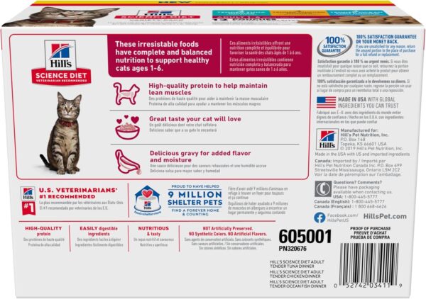 Hill's Science Diet Adult 1-6, Adult 1-6 Premium Nutrition, Wet Cat Food, Variety Case: Tuna, Chicken, Ocean Fish Stew, 2.8 oz Pouch Variety Case, Case of 12 - Image 2