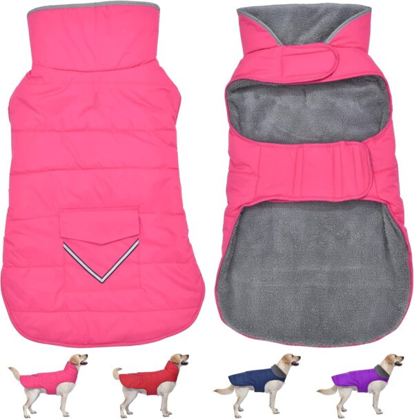 Dog Coat, Waterproof Dog Winter Jacket with Pocket, Reflective Adjustable Dog Snow Vest, Warm Cozy Fleece Sweater for Small Medium Extra Large Dogs - Pink, XS