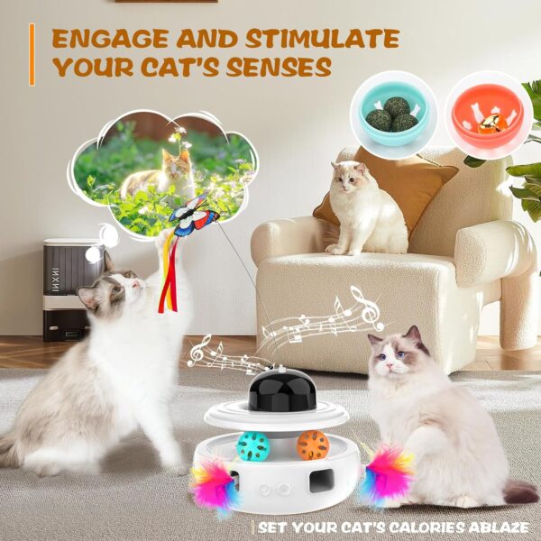 5 in 1 Interactive Cat Toys - Automatic Kitten Toys | Interactive Cat Toy for Indoor Cats, Fluttering Butterfly Toy for Pets Chase and Exercise, White - Image 3