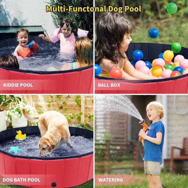 Foldable Dog Pool, 79" x 14" Large Kiddie Pool with Hard Plastic, Non-Slip Dog Bath Tub for Outdoor Backyard, Collapsible Dog Swimming Pool for Kids Dogs Pets (Red) - Image 3