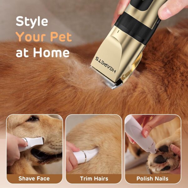 Dog Hair Clippers for Grooming Kit and Dog Paw Trimmer for Grooming, Low Noise Rechargeable Cordless, Shaver Grooming Supplies for Pet Cats Dogs (Gold, White) - Image 2