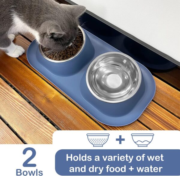 Ptlom Dog Cat Basic Food and Water Bowl Set, 2 Removable Stainless Steel Feeding Bowls with Non-Slip Leak-Proof Plastic Stand Suitable for Small and Medium Pet Puppy Feeder Tableware Supplies, Blue - Image 5