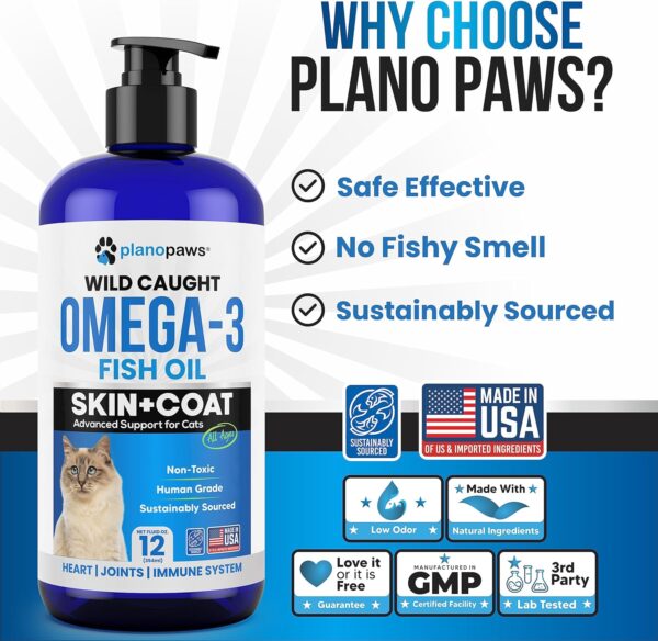 Omega 3 Fish Oil for Cats - Better Than Salmon Oil for Cats - Kitten + Cat Vitamins and Supplements - Cat Health Supplies - Cat Dandruff Treatment - Liquid Fish Oil for Pets - Cat Shedding Products - Image 3