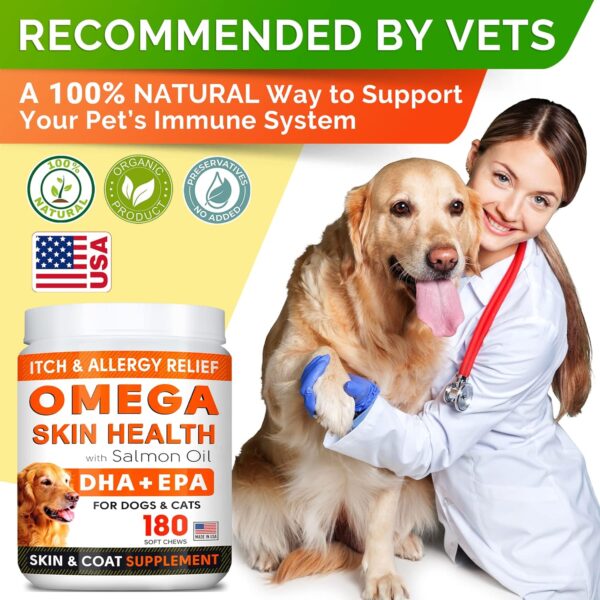 Fish Oil Omega for Dogs - Allergy and Itch Relief - Flea and Tick Chews for Dogs - Skin and Coat Supplement - Shedding, Itchy Skin Relief - Omega 3 6 9 - EPA & DHA - 180 treats - Image 7