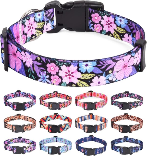 Dog Collars with Floral Print, Soft Comfortable Adjustable Collars for Small Medium Large Dogs, Floral Pattern for Girl Boy Dogs(Pink Floral,S)