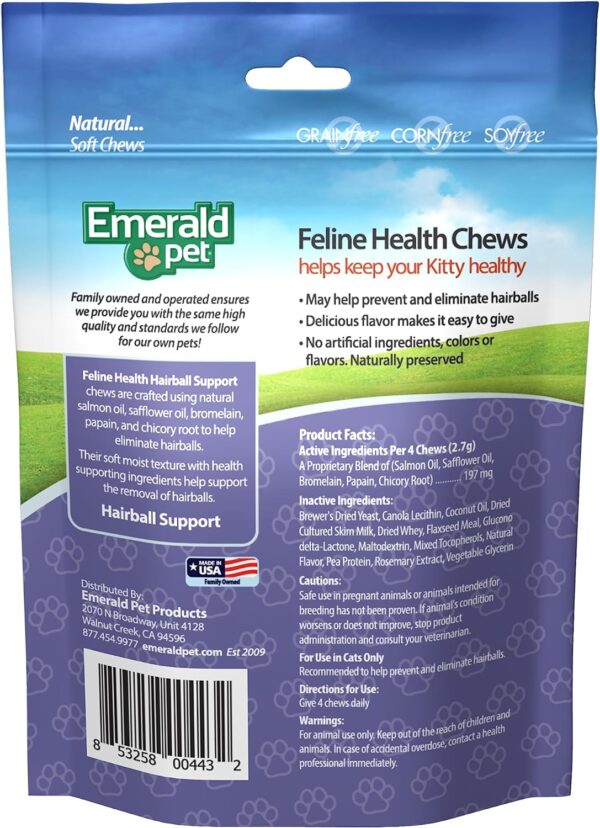 Emerald Pet Feline Health Chews Hairball Support — Natural Grain Free Feline Hairball Control Chews — Hairball Control Cat Supplements for Hairball Prevention and Elimination — Made in USA, 2.5 oz - Image 2