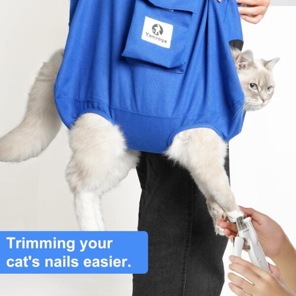 Cat Bag For Nail Trimming Pet Supplies， Color Blue Size M Cat Carrier Soft Backpack Hand Free Dog Travel Sling， Cat Grooming Holder With Adjustable Harness Storage Pocket Suitable For 5-11 lbs - Image 2