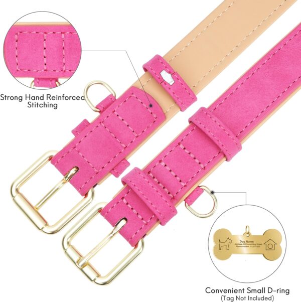 Leather Dog Collar for Small Medium Large Dogs, Soft Padded Dog Leather Collar with Heavy Duty Gold Buckle, Durable & Comfortable for Medium Dogs Daily Walking (Hot Pink, M) - Image 3