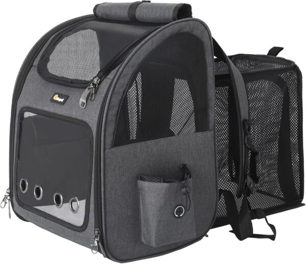 HOOPET Cat Backpack Carrier, Small and Medium Dogs and Cats Bags,Expandable Pet Carrier Backpack,Airline Approved,Suitable for Hiking/Travel/Camping, Etc, Foldable, Easy to Carry (Grey-02)