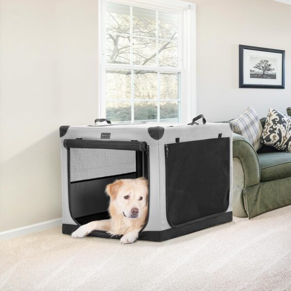 Petsfit 36 Inch Dog Crates, Adjustable Fabric Cover by Spiral Iron Pipe, Sturdiness & Strengthen Sewing 3 Door Design, Soft Collapsible Dog Kennel, Easy On The Go, Easy to Stow Grey - Image 8