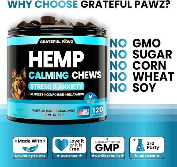 Hemp Calming Chews Treats for Dogs Anxiety Relief & Stress - Travel, Thunder, Separation - Hemp Oil - Valerian - Melatonin for Dogs - Sleep Calming Aid - Pet Soft Bites - Image 5