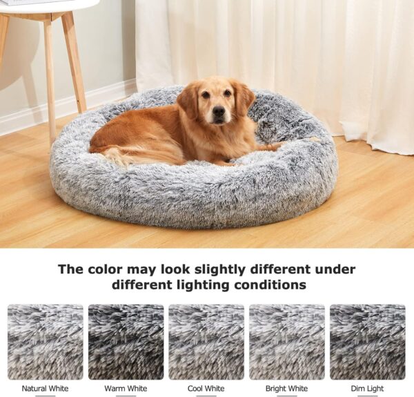 Calming Donut Dog Bed, 30 Inches Round Fluffy Dog Beds for Medium Dogs, Anti-Anxiety Plush Dog Bed, Machine Washable Pet Bed (Dark Grey, Medium) - Image 8