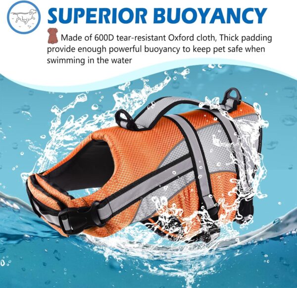 KOESON Ripstop Dog Life Jacket, Dog Life Vest with Superior Buoyancy Pet Swimming Safety Vest with Rescue Handle, Dog Float Coat Dog Life Preserver Lifesaver for Small Medium Large Dogs Orange XS - Image 3