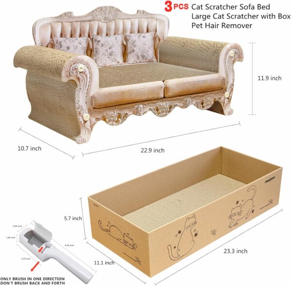 3 PCS Royal Cat Scratcher Couch Large Cat Scratcher Sofa Bed 22.9 inch Cat Scratcher Cardboard Box 23.3 inch,Modern Cat Scratcher Lounger Cat Scratch Pad, Cat Scratchers for Indoor Cats - Image 2