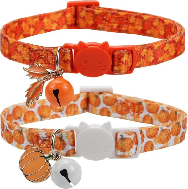 Fall Cat Collar with Bells, Autumn Dog Collar for Small Dogs, Orange Pumpkin Kitten Collar for Thanksgiving