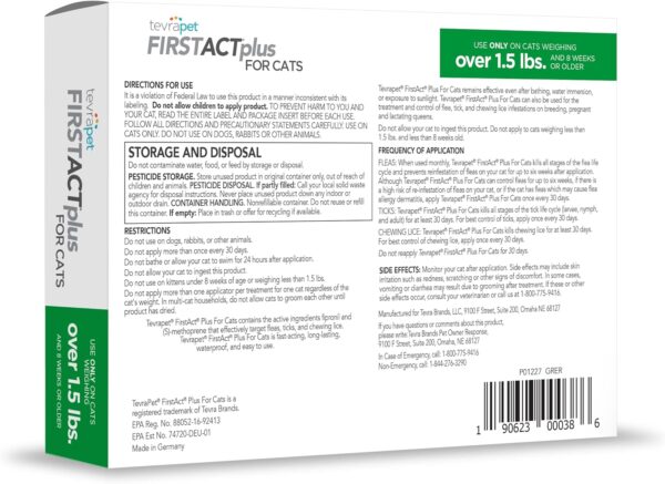 TevraPet FirstAct Plus Flea and Tick Prevention for Cats Over 1.5lbs, 6 Monthly Doses, Topical Drops - Image 7