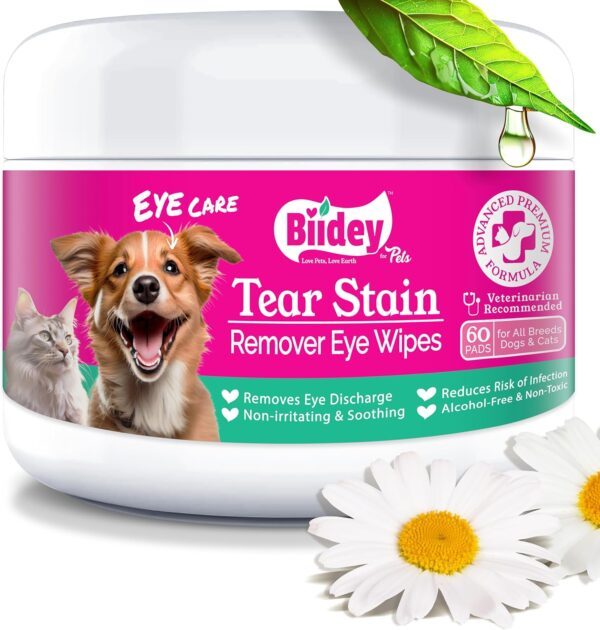 Dog Eye Wipes, Tear Stain Remover for Dogs and Cats, Gentle Cleansing for Puppy Eyes, Removing Discharge Pet Face and Ears, Essential Grooming Supplies, Paw Cleaner Wipes (60 pcs)