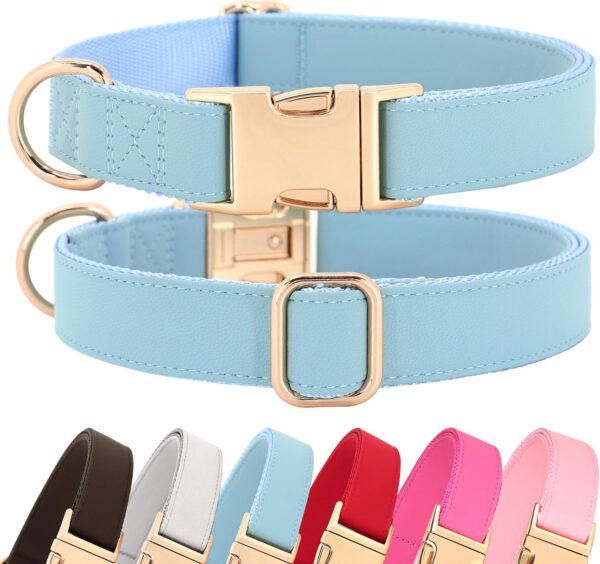 PET ARTIST Soft Leather Dog Collar for Medium Dogs, Heavy Duty Nylon Dog Collar with Quick Release Metal Buckle, Bright & Classic Blue Dog Collar Leather Adjustable for Male Dogs, Neck Fit 13-19"