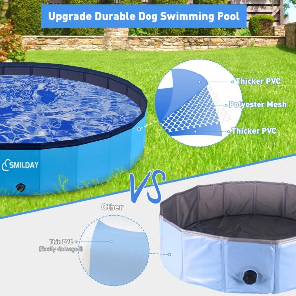 Dog Pool, SmilDay Foldable Portable Swimming Pool, Hard Plastic Bathing Tub for Pets Dogs and Cats, Slip-Resistant Kiddie Pool for Backyard (Blue 63''D× 12''H) - Image 3