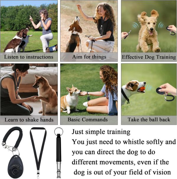 2 Pack Dog Whistle, 2 Pack Dog Clicker, 2Pack Lanyard, Dog Training Kit, Professional Recall Dog Training Whistles, Adjustable Ultrasonic Silent Dog Whistle (Black) - Image 6