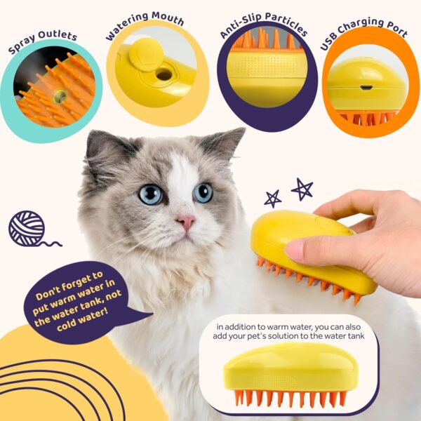 Steamy Cat Brush-3 In1 Cat Steam Brush for Dog & Cat, Self Cleaning Steam Pet Brush, Electric Cat Steamy Brush, Cat Grooming Brush for Removing Tangled and Loose Hair, Multifunctional Pet Steam Brush - Image 4