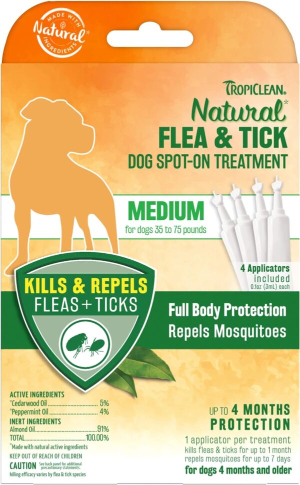 TropiClean Natural Flea & Tick Spot On Treatment for Medium Dogs 35 to 75 lbs.