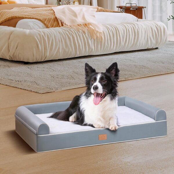 Orthopedic Dog Bed for Extra Large Dogs - XL Washable Dog Sofa Beds Large, Deluxe Plush Pet Couch Bed with Removable Washable Cover, Waterproof Lining, Bolster, Zipper, Grey - Image 7