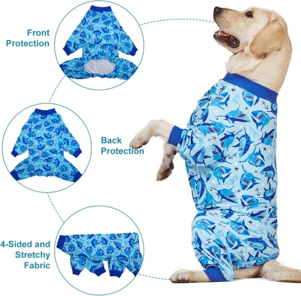 LovinPet Pit Bull Clothing: Pjs for Large Dogs, Lightweight onesie, Sea Shark Action Print, Dog Clothing, UV Protection, Easy Wearing Adorable Dog Jumpsuit/Medium - Image 3