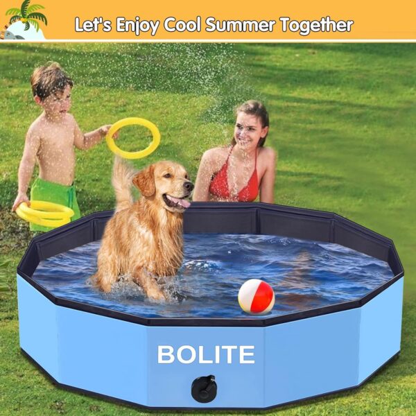 BOLITE Foldable Dog Pool for Large Dogs, 67'' x 12'' Portable Plastic Pet Swimming Pool, Collapsible Dog Bath for Large Medium Small Dogs, Kids and Ducks, Blue - Image 3