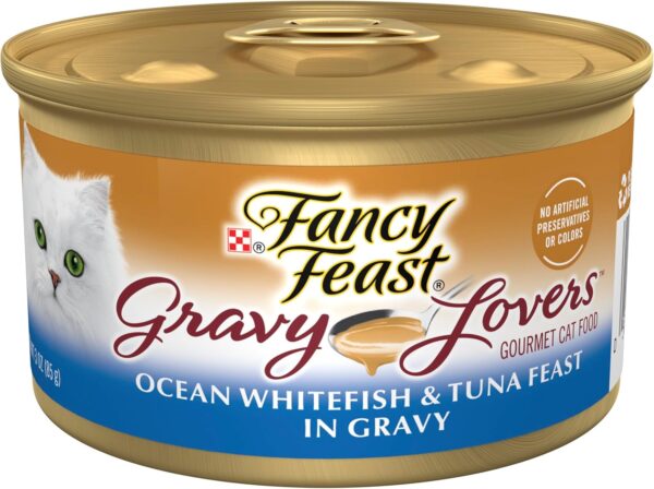 Purina Fancy Feast Gravy Lovers Ocean Whitefish and Tuna Feast Gourmet Cat Food in Wet Cat Food Gravy - 3 Ounce (Pack of 24)