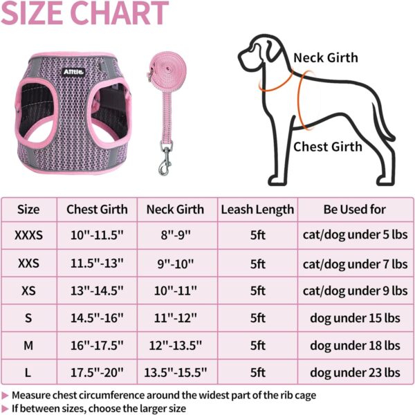 AIITLE Extra Small Dog Harness - Step in Vest Harness with A Leash, Reflective Bands, Soft Breathable Pet Supplies, Outdoor Pet Vest for Extra Small Dogs and House Cats Pink XXXS - Image 6