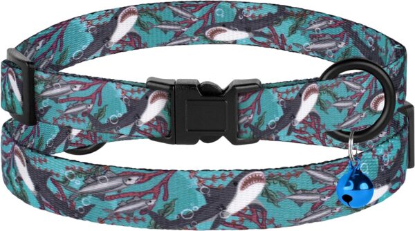 4PCS Breakaway Cat Collars with Bell, Cute Kitty Adjustable Safe Kitten Collars, 4-Pack, Nylon Pet Collars Space Mushrooms Shark Birds Print (Nature) - Image 7