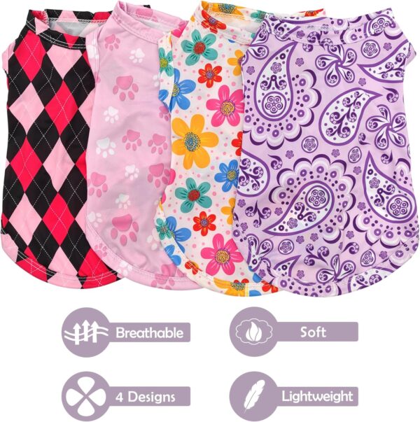 PET SHOW 4 Pack Cooling Dog Shirts Puppy Summer Clothes Paisley Vest Paw Printed Sleeveless Cats Doggies Floral T-Shirts Plaid Tank Top Tee for Small Medium Dogs (L, Pink for Girls) - Image 4