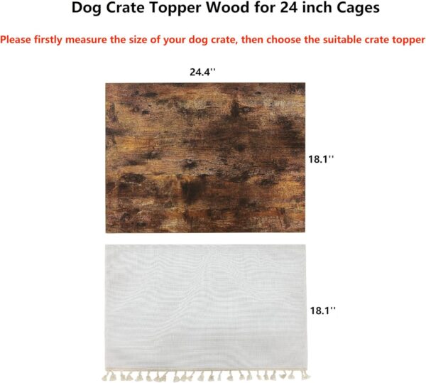 Dog Crate Topper Wood for 48 42 36 24 inch Cages, Dog Crate Table Topper with Tassel Curtain, Rustic Style Dog Kennel Topper, Rustic Brown(Dog Crate Not Include) - Image 4