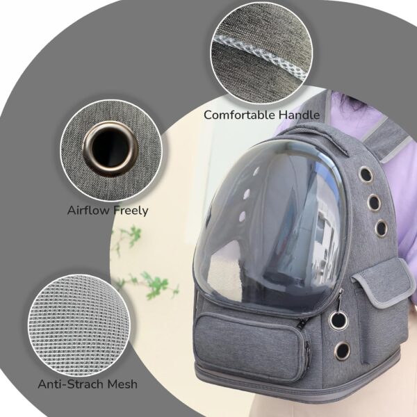 Cat Backpack Carrier for Cats and Small Dogs, Breathable Cat Bubble Backpack, Airline Approved Pet Travel Carrier(Grey) - Image 3