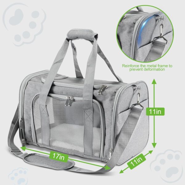 Travel in Style: Portable Pet Carrier for Small Pets up to 15 Lbs- Airline Approved, Collapsible & Comfortable cat/Puppy Soft Sided Bag (Grey) - Image 4