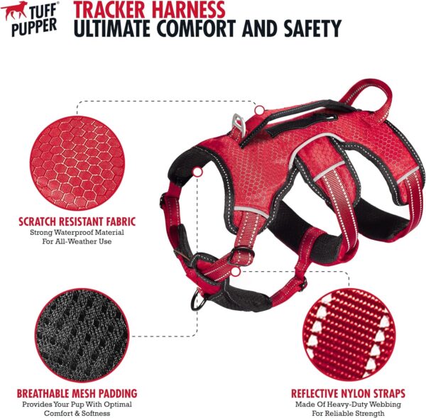 Tuff Pupper Updated for 2024 - Tracker No Escape Dog Harness | Dual Escape Proof Leash Attachments | 5 Point Adjustable Fit Harness for Dogs | Padded Dog Harness for Comfort | Handle Dog Lift Harness - Image 6