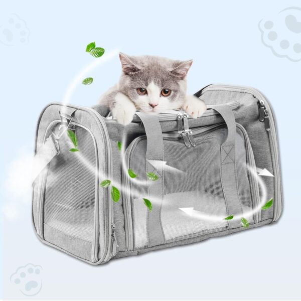 Travel in Style: Portable Pet Carrier for Small Pets up to 15 Lbs- Airline Approved, Collapsible & Comfortable cat/Puppy Soft Sided Bag (Grey) - Image 2