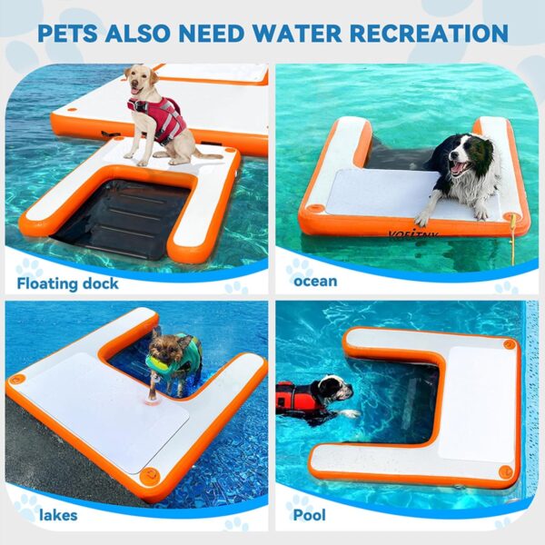 Inflatable Dog Pool Ramp Portable Floating Ladder for Dogs, Puppy Docks, and Water Plank for Inground Pools and Lakes (4.6ft x 3.3ft x 4in, Orange) - Image 3