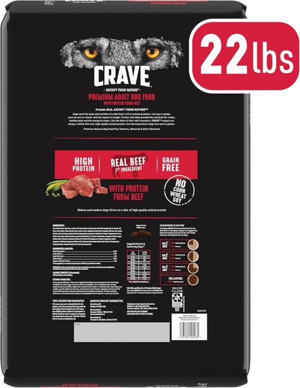 CRAVE Grain Free High Protein Adult Dry Dog Food, Beef, 22 lb. Bag - Image 2