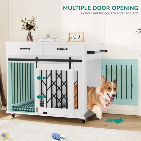 YITAHOME Dog Kennel Furniture for 2 Dogs, 39 inch Double Dog Crate with Storage Drawers, Indoor Wooden Dog House Heavy Duty for 2 Small Medium Dogs, White - Image 4