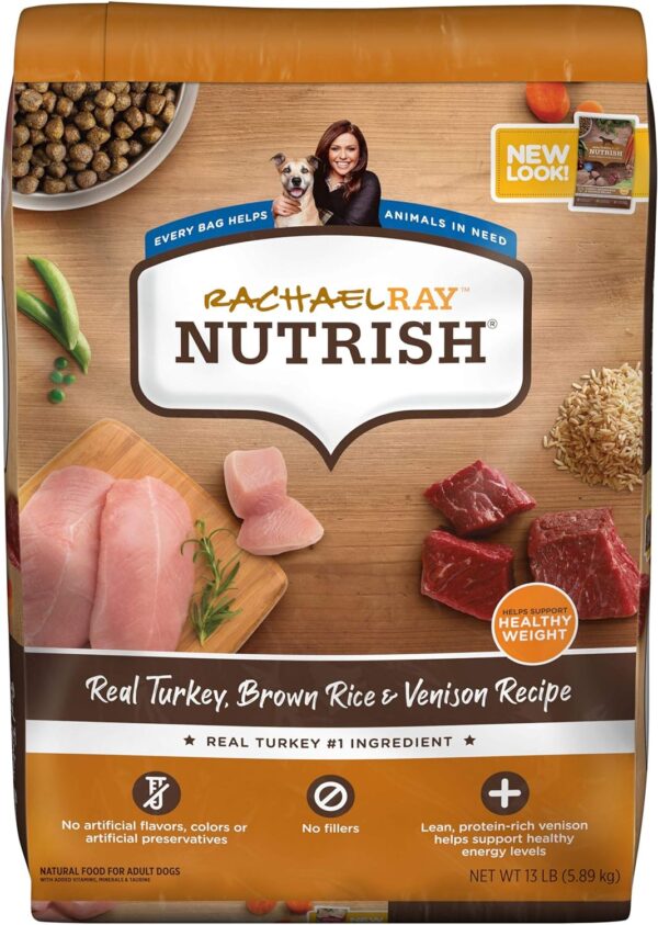 Rachael Ray Nutrish Dry Dog Food, Turkey, Brown Rice & Venison Recipe for Weight Management, 13 Pounds