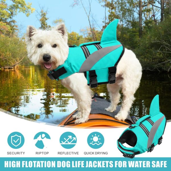 Mosucoirl Dog Life Jacket High Flotation,Shark Dog Lifesavers Floats Coat High Visibility Reflective Pet Safety Vest Swimsuits Small Medium Large Dog Life Vest for Swimming Boating Surfing Kayaking - Image 5