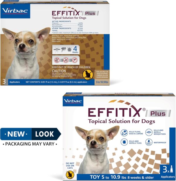 Effitix Plus Topical Solution for Dogs - Flea and Tick for Toy Dogs (5-10.9lbs), 3 Doses, Waterproof Topical Prevention (by Virbac) - Image 3